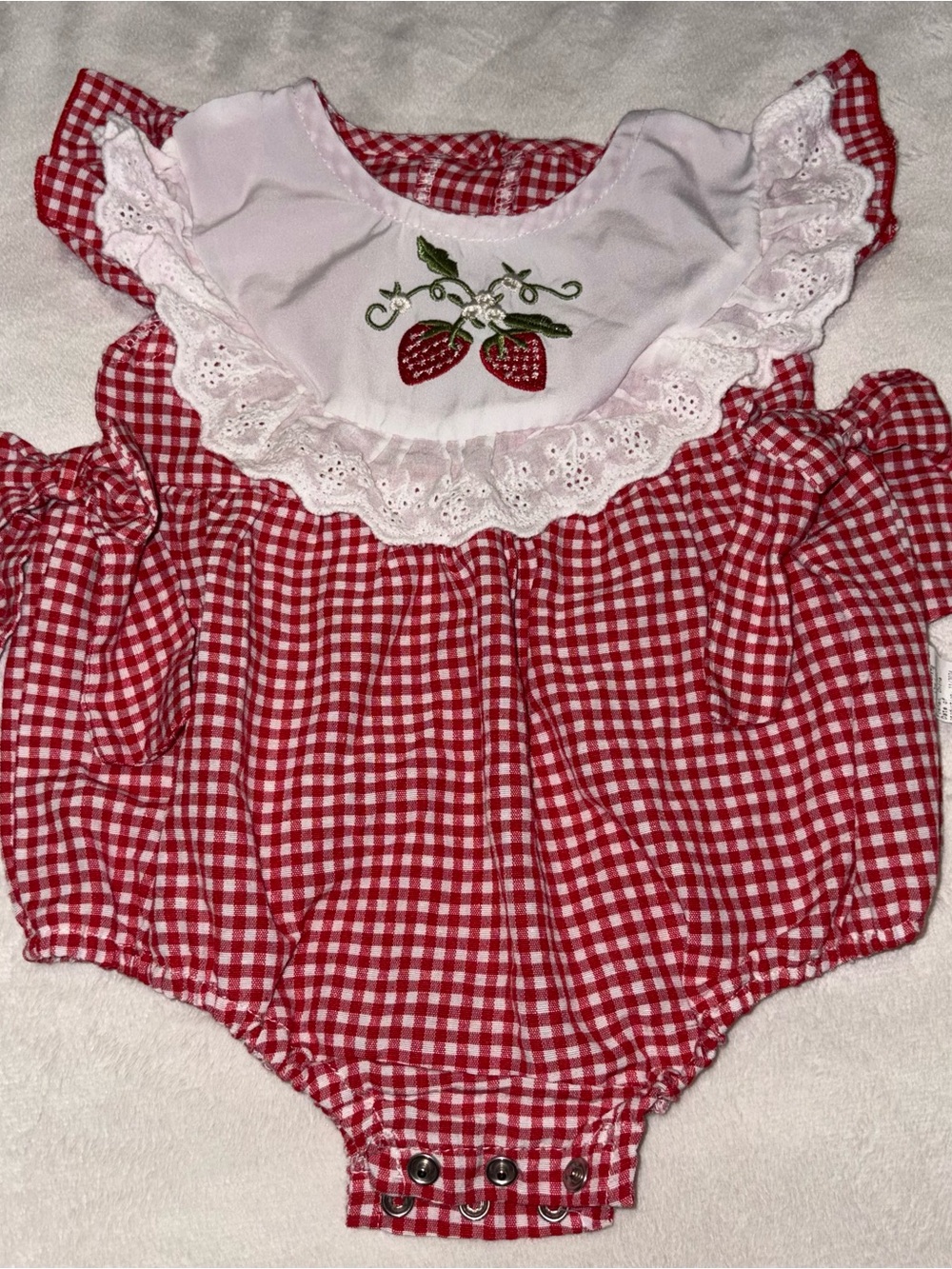 Classic Red Gingham Strawberry Baby One-Piece